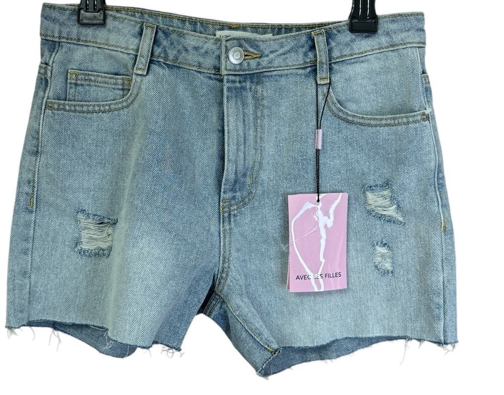 ANTHROPOLOGIE AVEC LES FILLES ~ Destructed Sun Washed Blue Cutoff Shorts Size 28